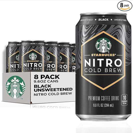 Starbucks - RTD Coffee Nitro Cold Brew, Black Unsweetened, 9.6 fl oz Cans (8 Pack), Iced Coffee, Cold Brew Coffee, Coffee Drink