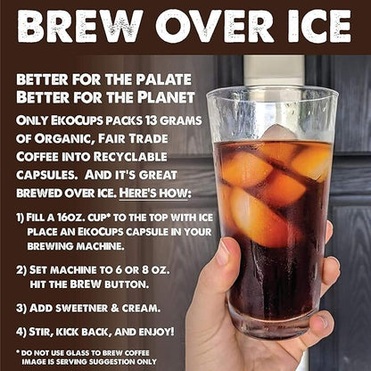 EKOCUPS Organic Dark Roast Coffee Pods, Strong Bold Dark Roast Flavor - USDA Certified Organic - Single Serve Cups for Keurig K Cups Coffee Makers, Box of 40 Recyclable Capsules