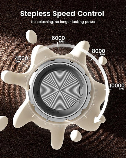 Maestri House Rechargeable Milk Frother with Stepless Speed Control, LunaFro Max Handheld Electric Foam Maker Waterproof Drink Mixer Foamer with Stand & Detachable Whisks for Lattes, Cappuccino