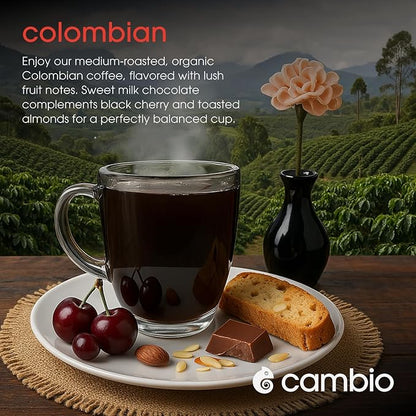 Cambio Roasters Colombian Organic Coffee K Cups for Keurig, Medium Roast Coffee K-Cup, Only Aluminum Keurig K Cups with Organic Beans, More Flavor & Longer Lasting Freshness, Medium Roast, 60 count