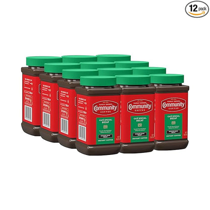 Community Coffee Café Special Decaf Instant Coffee, Medium Dark Roast, 7 Ounce Jar (Pack of 12)