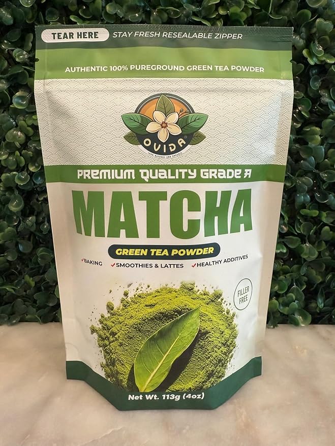 Ovida Premium Organic Matcha Green Tea Powder – Antioxidant Superfood, Authentic Matcha Powder for Lattes, Smoothie & Shakes, Energy & Focus, 100% Pure, Unsweetened, Vegan, Gluten-Free, 4oz (113g)