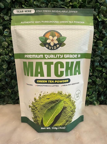 Ovida Premium Organic Matcha Green Tea Powder – Antioxidant Superfood, Authentic Matcha Powder for Lattes, Smoothie & Shakes, Energy & Focus, 100% Pure, Unsweetened, Vegan, Gluten-Free, 4oz (113g)