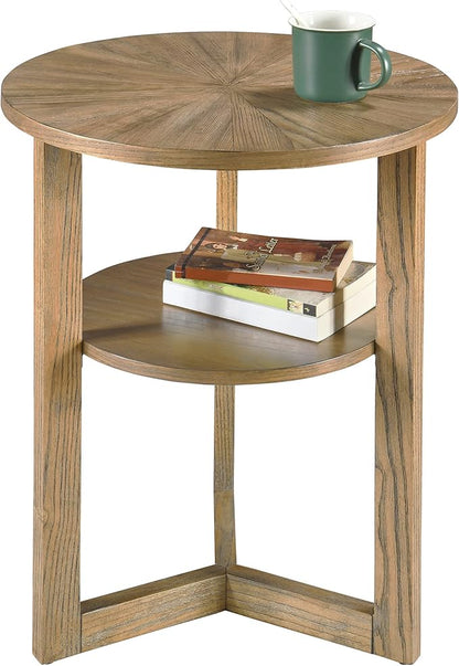 PADMA HOUSE 19.3" Round Wood End Table, 2-Tier Solid Wood Rounded Accent Side Table Circle Nightstand Table with Storage Shelf Vintage Furniture for Home Living Room Bedroom,Rustic Natural 3338
