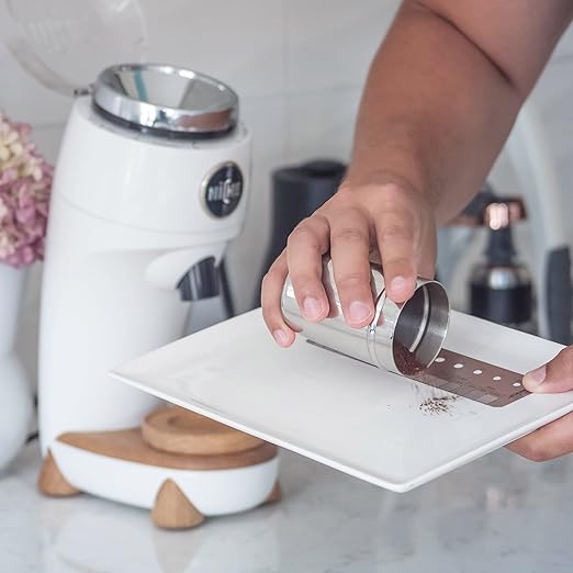 KRUVE Brewler Coffee Grind Ruler - Stainless Steel Coffee Bar Accessories for Home, Coffee Grind Size 200-1600 Microns, Green Bean Grading 11/64-20/64, 5.9 Inch Ruler, Conversion Chart, Magnetic Guide