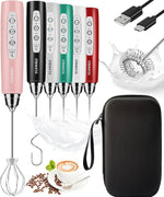 Load image into Gallery viewer, YUSWKO Rechargeable Milk Frother Handheld Frother Wand Drink Mixer for Coffee, Electric Whisk 3 Speed Adjustable, Coffee Foamer Maker with 3 Stainless Whisks Ideal Stirrers for Travel - Pink