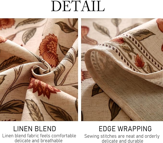 Designer French Extra Long Rectangular Tablecloth,Linen Orange Floral Pattern Indoor Table Cloth,Wrinkle Resistant Decor Table Cloth for Dining Thanksgiving Kitchen,63"*110"-Alvarado D