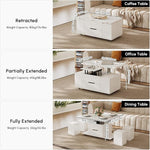 Load image into Gallery viewer, homary White Lift Top Coffee Table with Hidden Storage, 3 in 1 Multi-Function Modern Folding Center Table with 4 Stools and Casters