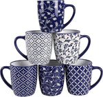 Load image into Gallery viewer, Schliersee 18 OZ Large Coffee Mugs Set of 6, Ceramic Mug for Man Woman, Blue White Geometric Floral Porcelain Cup for Latte, Hot Tea, Cappuccino, Mocha, Cocoa, Housewarming Wedding Mug Present
