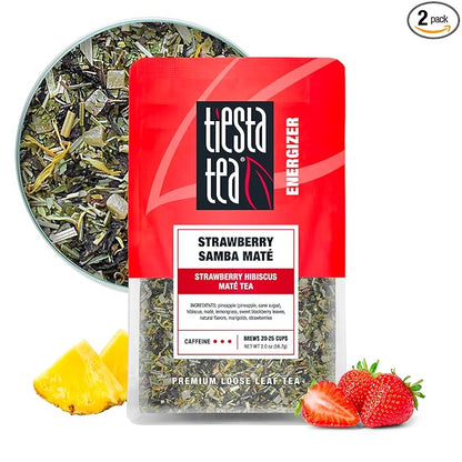 Tiesta Tea - Strawberry Samba Mate, Loose Leaf, Strawberry Hibiscus Mate Tea, High Caffeinated Fruit Blend, Make Hot or Iced Up to 25 Cups, 2 oz Resealable Pouch