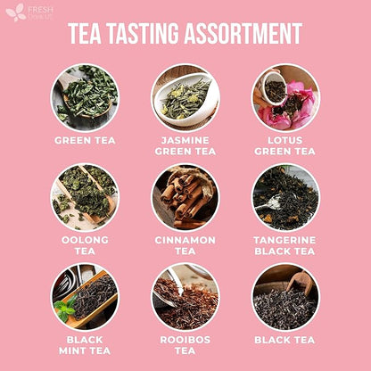 FreshDrinkUS, Premium 90 Tea Bags Sampler Assortment, 9 Different Flavors, 100% Natural Ingredients, Perfect and Well Combination Tea Gift for Tea Lovers, Friends and Family. No Additives, No Gluten, No Sugar, Vegan