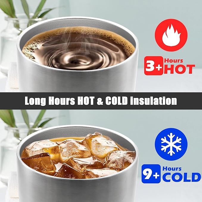 20 oz Tumbler Coffee Tavel Tumblers Bulk with Lid Stainless Steel Double Wall Vacuum Insulated Mug Powder Coated Cups fit Car Cupholder for Hot and Cold - Stainless Steel, 8Pack