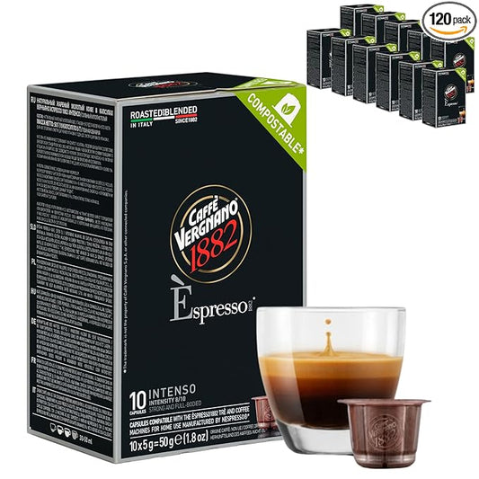 Caffe' Vergnano Medium Roast Espresso Original Line Machine Compatible Capsules - Arabica Robusta Espresso Coffee, Italian Coffee Espresso For Nespresso Coffee Machine, Intensity 8/10 - Intenso,120 Ct