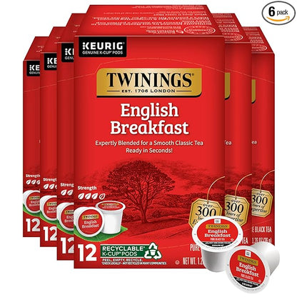 Twinings English Breakfast Black Tea 72 K-Cup Pods for Keurig, 12 Count (Pack of 6) Smooth, Flavourful, Robust, Caffeinated, Enjoy Hot or Iced