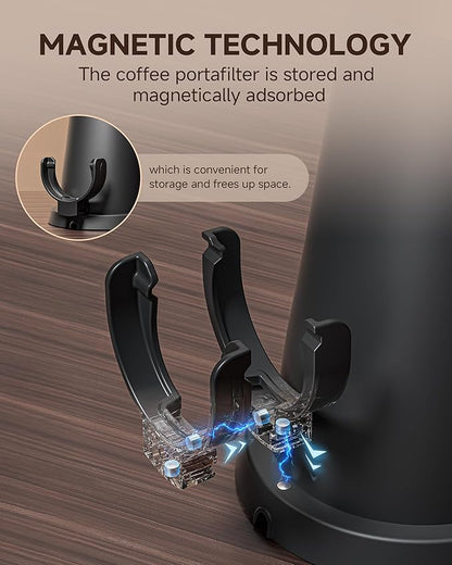 AMZCHEF Single Dose Coffee Grinder with 75 Settings & 40mm Burrs | Anti-Static Espresso Grinder for Home Use | Low Retention Magnetic Outlet | Quiet DC Motor | Vacuum Dosing Cup | LED Light