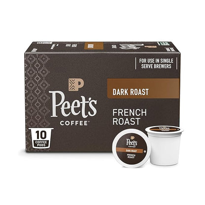 Peet's Coffee, Dark Roast Single Serve Coffee Pods - French Roast 10 Count (1 Box of 10 Pods)