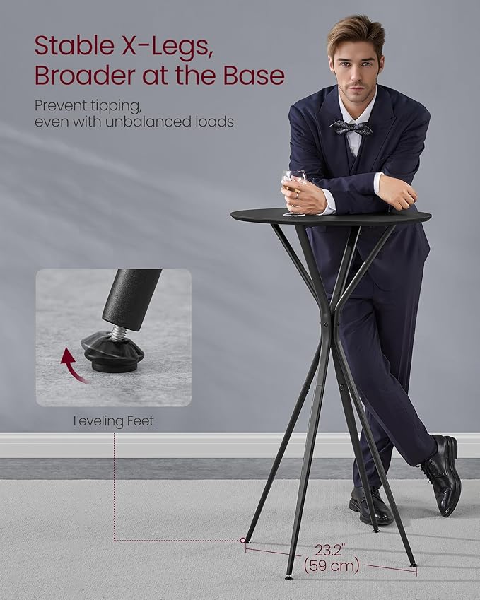 VASAGLE Bar Tables Set of 2, Round Cocktail High Top Pub Bistro Table for Events Party, Kitchen Dining, Home Bar, 23.6 x 23.6 x 41.3 Inches, Sturdy Metal Frame, Modern Style, Easy to Assemble, Black