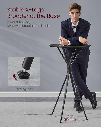 VASAGLE Bar Table, Round Cocktail High Top Pub Bistro Table for Events Party, Kitchen Dining, Home Bar, 23.6 x 23.6 x 41.3 Inches, Sturdy Metal Frame, Modern Style, Easy to Assemble, Black