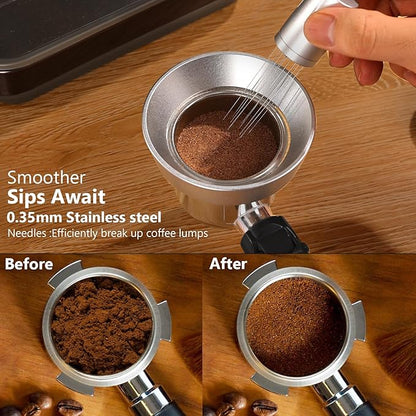 WDT Tool Espresso Distributor Accessory kit &1.7mm Thickness 150μm Mesh Puck Screen & 8 Magnets dosing ring Compatible with Breville Portafilter (WDT +54MM silver dosing ring&Puck Screen)