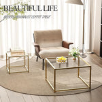 Load image into Gallery viewer, Glass Coffee Table Gold,Nesting Tables Set of 2, Minimalist Coffee Side End Tables for Small Spaces, Sofa Side Tea Coffee Table with Metal Frame for Home, Office, Space-Saving
