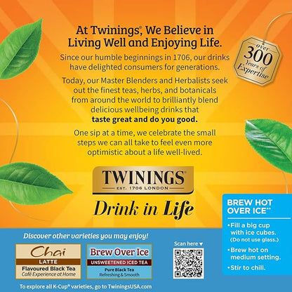 Twinings Brew Over Ice Unsweetened Peach Black Iced Tea 72 K-Cup Pods for Keurig, 12 Count (Pack of 6), Caffeinated