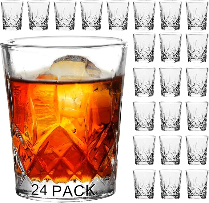 Ruckae 24 Pack 1.5 OZ Shot Glasses Set Crystal Shot Glass Bulk Clear Cone Shot Glasses for Vodka Tequila Whiskey Liquor