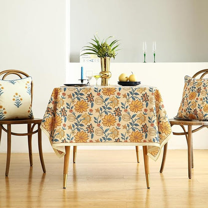 Designer Bohemian Floral Square Tablecloth,Linen Colorful Table Cloth,Fall Wrinkle Resistant Decor Tablecloths for Dining Thanksgiving Kitchen Party Christmas,67"*67"-Estevan B