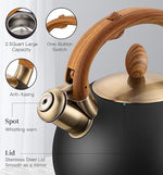 Load image into Gallery viewer, Tea Kettle &amp; Tea Pot, 2.64 Quart Food Grade Stainless Steel Induction Whistling Tea Kettle for Stove Top Home Daily Use Teapot with Cool Touch Ergonomic Handle Polished Black