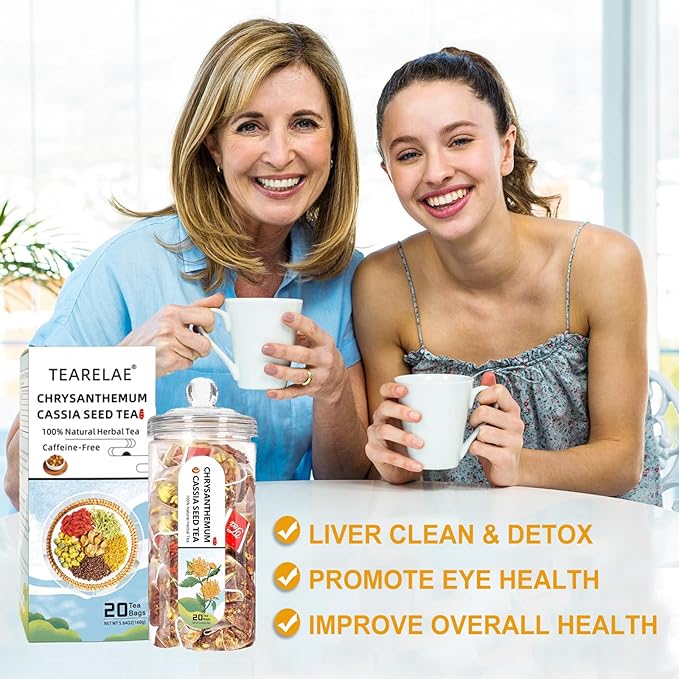 TEARELAE - Chrysanthemum Cassia Seed Tea - Nourishing Liver Tea - 8g x 20 Count - Burdock Root, Goji Berry, Honeysuckle, Osmanthus - Natural Herbal Chrysanthemum Tea Bags - Liver Clean & Detox