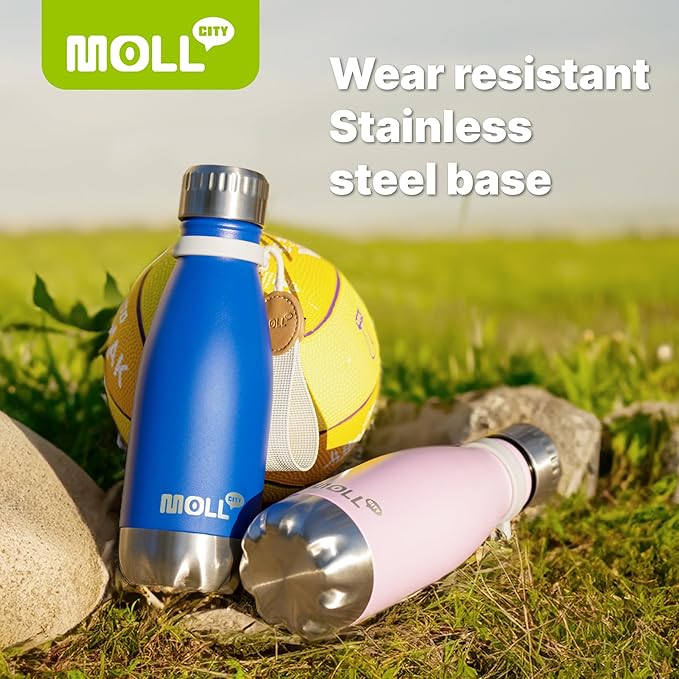 9 oz Water Bottle Stainless Steel Double Wall Vacuum Insulated Sports Water Bottle for Kids, Small Cola Shape Water Bottle Leak Proof (Blue-Purple Pink)