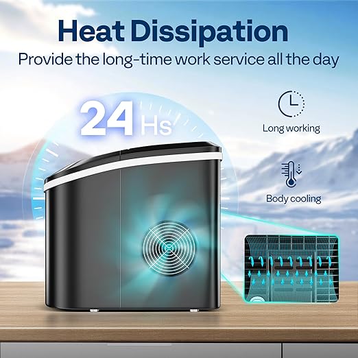 VIVOHOME Electric Portable Compact Countertop Automatic Ice Cube Maker Machine with Hand Scoop and Self Cleaning Function 26lbs/Day Black