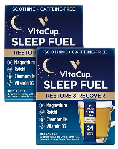 VitaCup Sleep Fuel Instant Tea Packets for Deep REM Sleep, Relax & De-Stress w/Chamomile, Magnesium, Vitamin D3, Coconut Water, Coconut Milk, Potassium, Calming for Full Body Relaxation, 48Ct