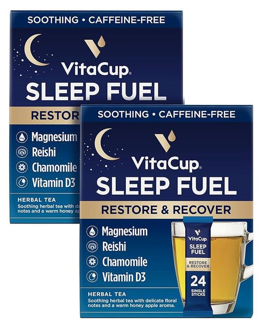 VitaCup Sleep Fuel Instant Tea Packets for Deep REM Sleep, Relax & De-Stress w/Chamomile, Magnesium, Vitamin D3, Coconut Water, Coconut Milk, Potassium, Calming for Full Body Relaxation, 48Ct