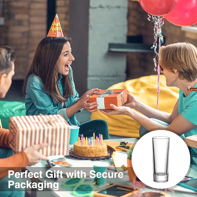 Ruckae 12 Pack 2 OZ Shot Glasses Set Clear Shot Glasses Bulk with Heavy Base Bar Cylinder Glass Shot Cups for Vodka Tequila Whiskey Liquor Cocktail (Cylinder Shaped)