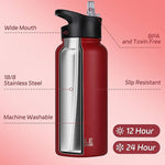 Load image into Gallery viewer, HASLE OUTFITTERS 32 oz Insulated Water Bottle Stainless Steel Double Walled Vacuum Sports Water Bottle with 2 Lids (Straw and Spout Lid) for Gym Camping Hiking(Red,1)