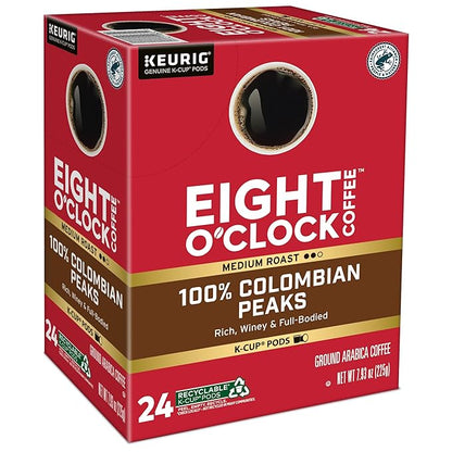 Eight O'Clock Coffee Colombian Peaks Keurig Single-Serve K-Cup Pods, Medium Roast Coffee, 96 Count (Pack of 4)