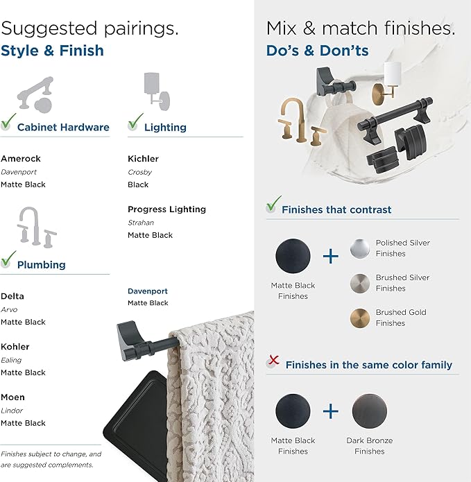 Amerock | Matte Black | Davenport |Towel Bar | 24 inch (610 mm) | 4 Piece | Bathroom Accessories Set