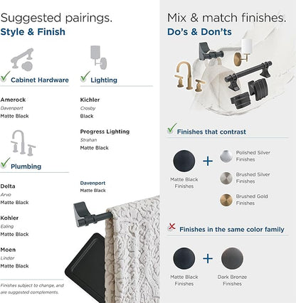 Amerock | Matte Black | Davenport |Towel Bar | 24 inch (610 mm) | 4 Piece | Bathroom Accessories Set