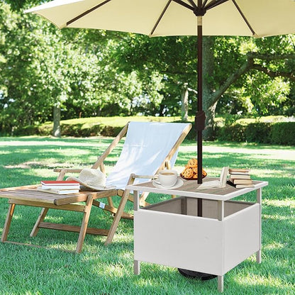 LZRS Adirondack Square Outdoor Side Table with Umbrella Hole, Pool Composite Patio Table,HDPE End Tables for Backyard,Pool, Indoor Companion, Easy Maintenance & Weather Resistant(Wood Like)