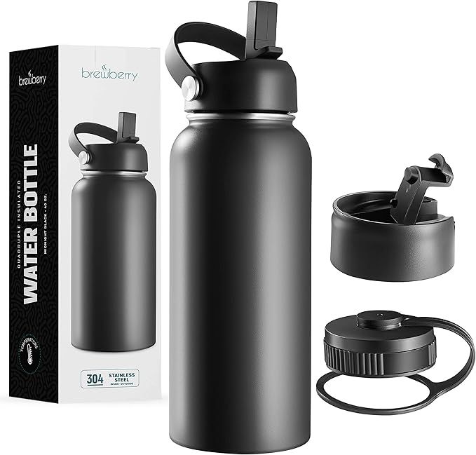 Stainless Steel Insulated Water Bottle and Travel Mug for Hot and Cold Beverages, Wide Mouth, Double Wall Insulated Hydration Sports Water Bottle for Hiking, Biking, Outdoor, 40 OZ BPA Free