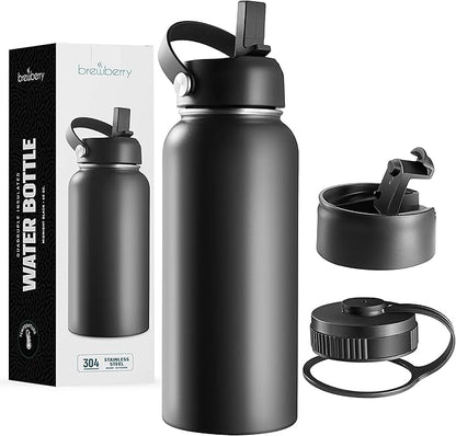 Stainless Steel Insulated Water Bottle and Travel Mug for Hot and Cold Beverages, Wide Mouth, Double Wall Insulated Hydration Sports Water Bottle for Hiking, Biking, Outdoor, 40 OZ BPA Free