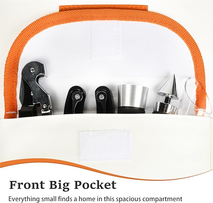 Tirrinia 2 Bottle Wine Gift Tote Carrier - Leakproof & Insulated with large pockets Wine Cooler Bag for Travel, Wine Tasting, Party, Dinner, Great Gift for Wine Lover,White Orange