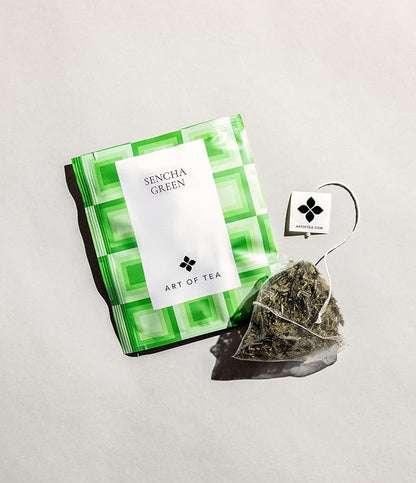 Art of Tea | Organic Sencha Green Tea Bags | 50 Eco Friendly Pyramid Tea Bag Sachets