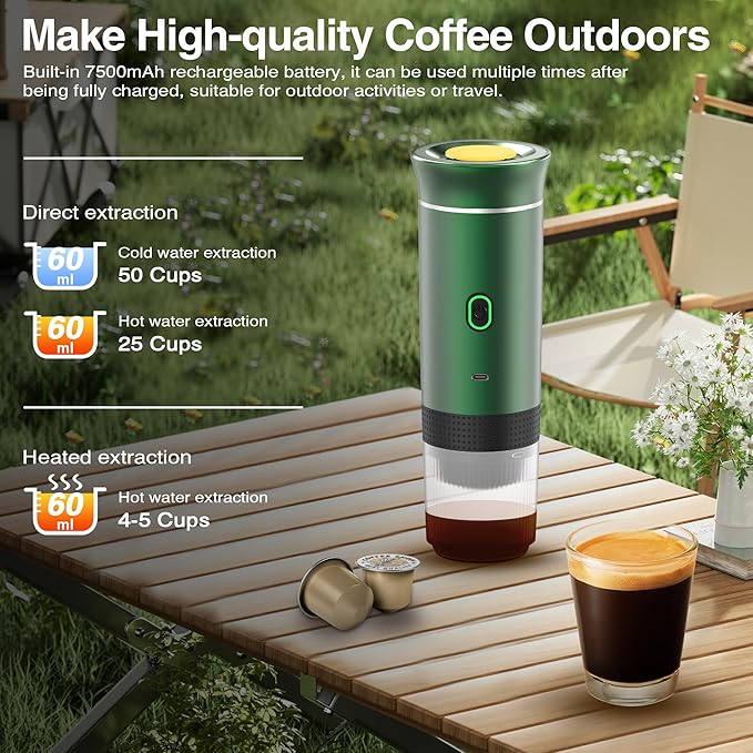 Portable Electric Espresso Machine, Portable Coffee Maker for Travel, Self-Heating Car Espresso Maker, Compatible with Ground Coffee & NS Capsule for Camping, RV, Travel, Office