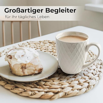 MIAMIO 6 x 14 Oz Coffee Mug Set - Modern Ceramic Matt - Palmanova Collection (Beige)