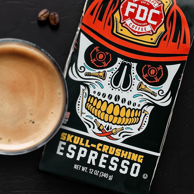Fire Department Coffee - Gives Back to Firefighters - Full-Bodied & Bold Skull Crushing Espresso Beans - Roasted in the USA - Premium Whole Bean Coffee - Veteran Owned - 12 oz