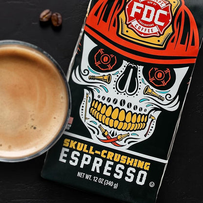 Fire Department Coffee - Gives Back to Firefighters - Full-Bodied & Bold Skull Crushing Espresso Ground Coffee - Roasted in the USA - Veteran Owned - 12 oz