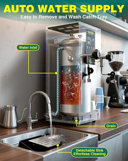 WantJoin Commercial Milk Frother & Beverage Heater - 1800W Multi-functional Milk Steamer Machine with LED Display Panel for Latte, Cappuccino, Coffee, Milk Tea Foam, Hot Water Dispenser - Hotel & Home