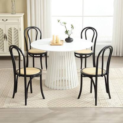 Kmax Vintage Dining Chairs Set of 4, Thonet Soild Wood Rattan Dining Room Chairs Armless French Country Kitchen Chairs for Wedding Hotel Dessert Shop Cafe Business, Black