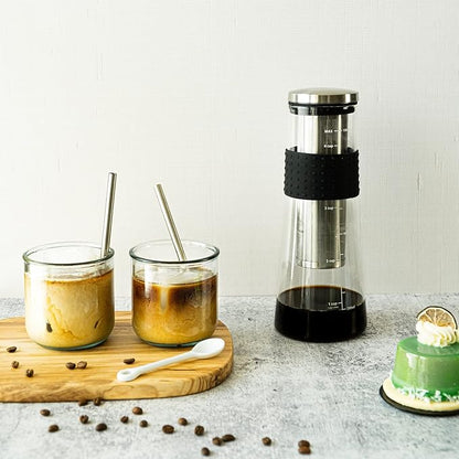 Cafe Crush Club Cold Brew Coffee Maker | Fire Toughened Borosilicate Glass | 304 Stainless Steel Infuser | 1000ml / 34 oz | Cold Brew Iced Coffee Pitcher